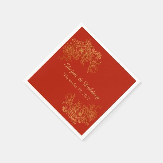 Paper Napkin with Elegant Red & Gold Serviette (Ecke)