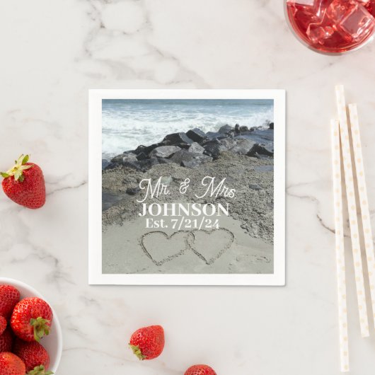 Paper Napkin - Zwei Herzen im Sand Serviette (Beispiel)