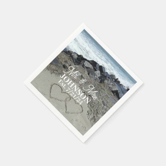 Paper Napkin - Zwei Herzen im Sand Serviette (Ecke)