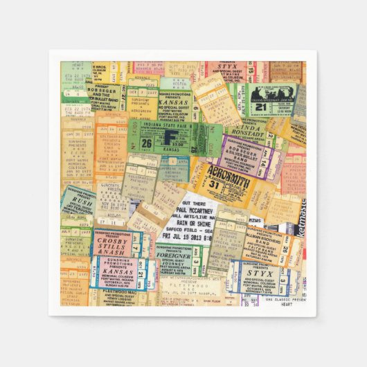 Paper Napkins 70er 80er Music Concept Tickets Serviette (Vorderseite)