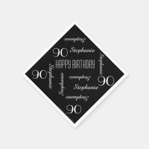 Paper Napkins 90. Geburtstagspartei Name Schwarz-w Serviette