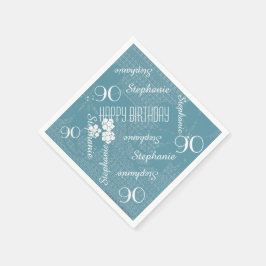 Paper Napkins, 90. Geburtstagsparty, Blue Floral Serviette
