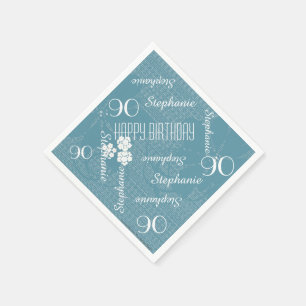 Paper Napkins, 90. Geburtstagsparty, Blue Floral Serviette