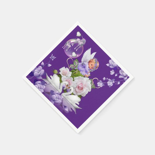 Paper Napkins, Baby Angel Lila Blumenschlange Serviette (Ecke)