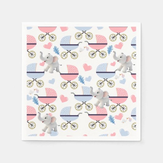 Paper Napkins Baby Stroller Elephant Stork  Serviette (Vorderseite)