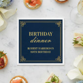 Paper Napkins Birthday Dinner Navy Gold 80th Serviette