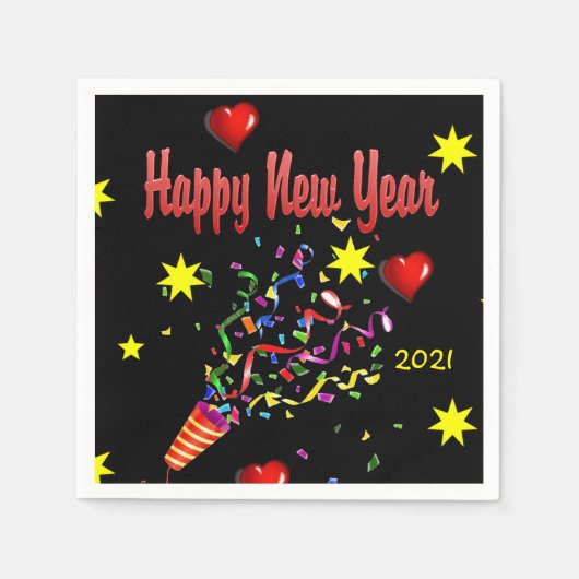 Paper Napkins, Black Happy New Year 2021 Serviette (Vorderseite)
