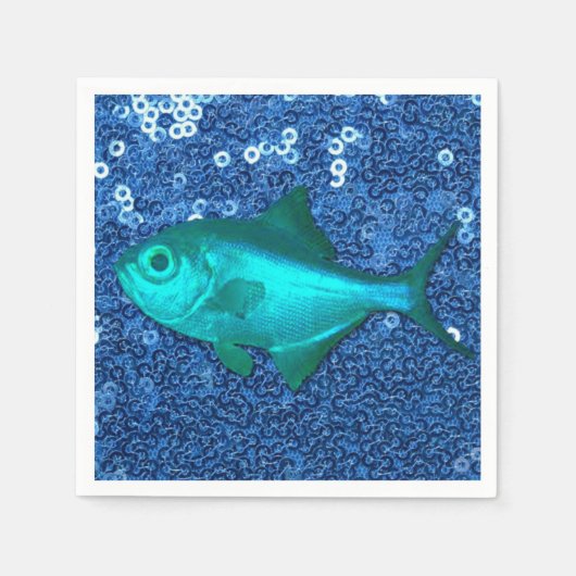 Paper Napkins Blue Fish Blue Sequins Serviette (Vorderseite)