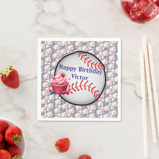 Paper Napkins Blue White Stripe Birthday Baseball Serviette (Beispiel)