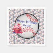 Paper Napkins Blue White Stripe Birthday Baseball Serviette (Vorderseite)