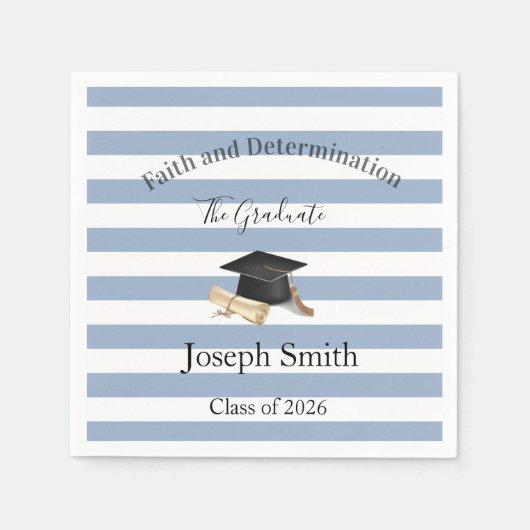 Paper Napkins Blue & White Stripe Graduate 2026 Serviette (Vorderseite)
