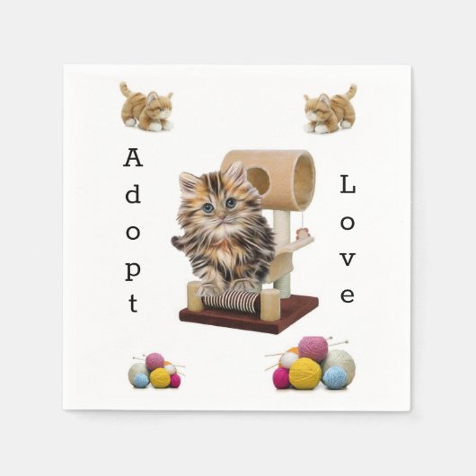 Paper Napkins, Cat Kitten Condo Adoptiert Liebe Serviette (Vorderseite)