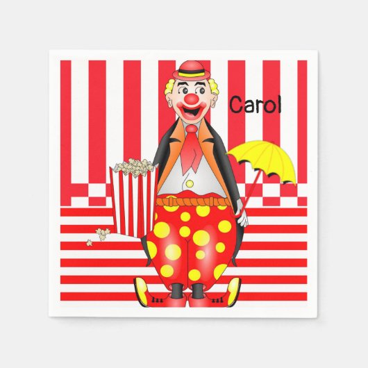 Paper Napkins, Clowns Red Stripe Popcorn Serviette (Vorderseite)