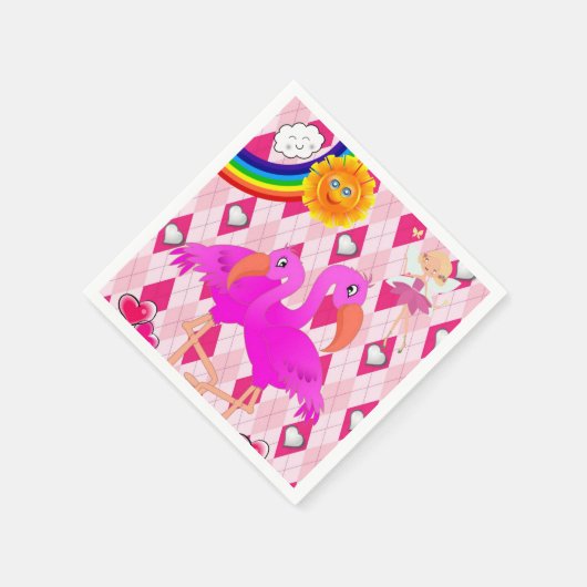 Paper Napkins, Fairy Flamingos Rainbow Sun Serviette (Ecke)