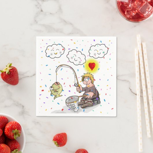 Paper Napkins, Fisherman Fishing Fish Clouds Serviette (Beispiel)