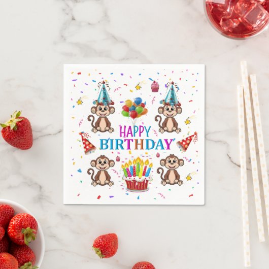 Paper Napkins, Happy Birthday Confetti Monkey Cake Serviette (Beispiel)