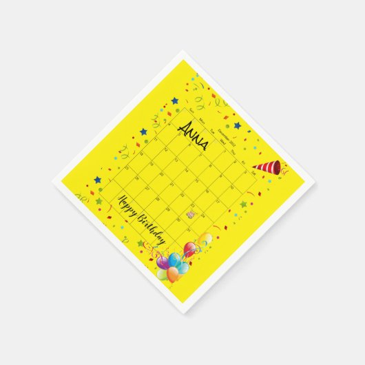 Paper Napkins, Happy Birthday Dezember 2022 Gelb Serviette (Ecke)