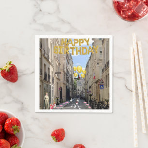 Paper Napkins, Happy Birthday Frankreich Katzen Serviette