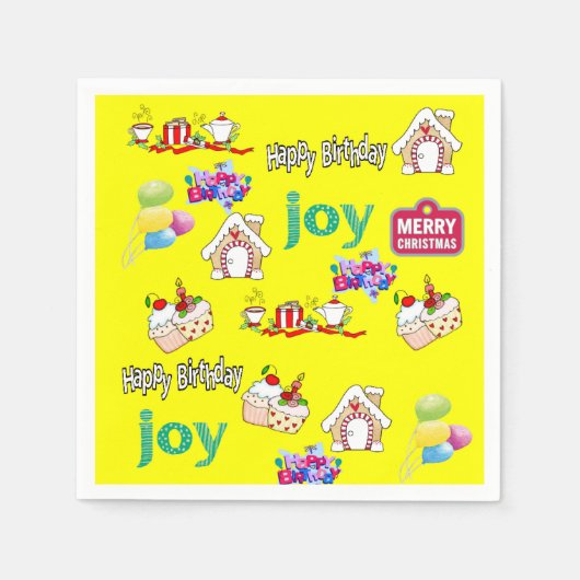 Paper Napkins, Happy Birthday Frohe Weihnachten Serviette (Vorderseite)