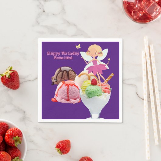 Paper Napkins, Happy Birthday Ice Cream Fairy Serviette (Beispiel)