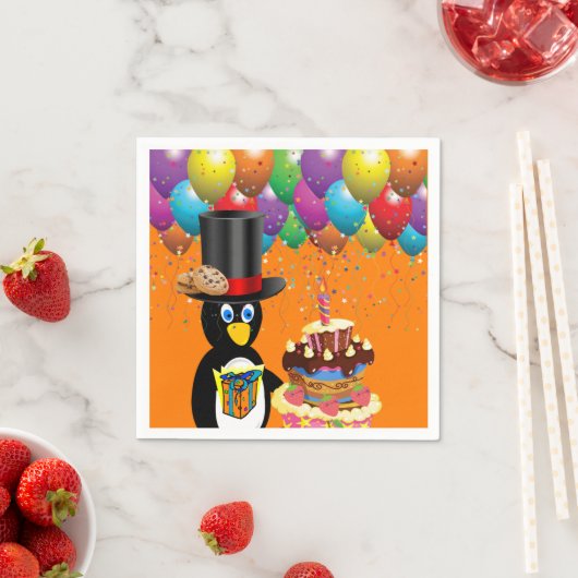 Paper Napkins, Happy Birthday Pinguin Serviette (Beispiel)