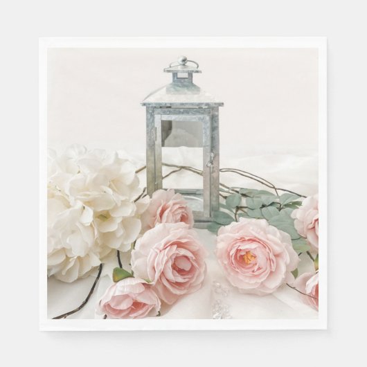 Paper Napkins: Lovely Pink Peonies and Roses Napki Serviette (Vorderseite)