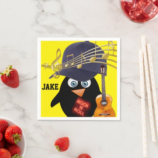 Paper Napkins, Pinguin Guitar Rock'n'Roll Serviette (Beispiel)