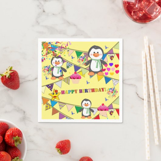 Paper Napkins, Pinguin Happy Birthday Serviette (Beispiel)