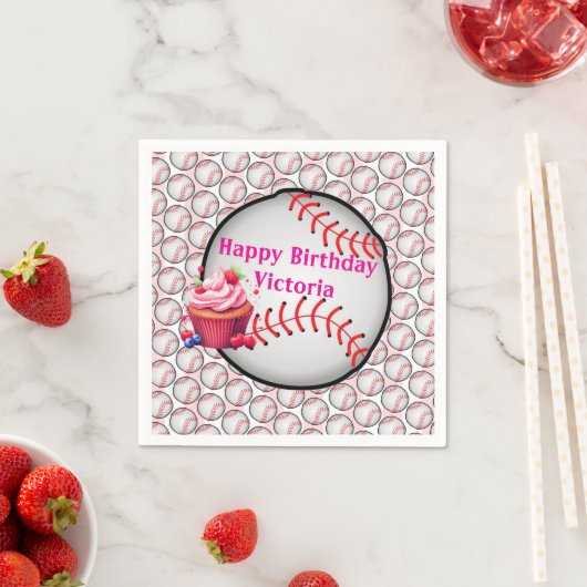 Paper Napkins Pink White Stripe Birthday Baseball Serviette (Beispiel)