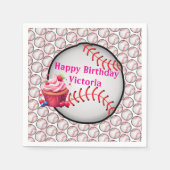 Paper Napkins Pink White Stripe Birthday Baseball Serviette (Vorderseite)