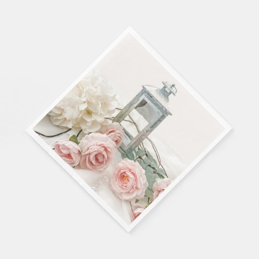 Paper Napkins: Schöne rosa Peonies und Rose Serviette (Ecke)