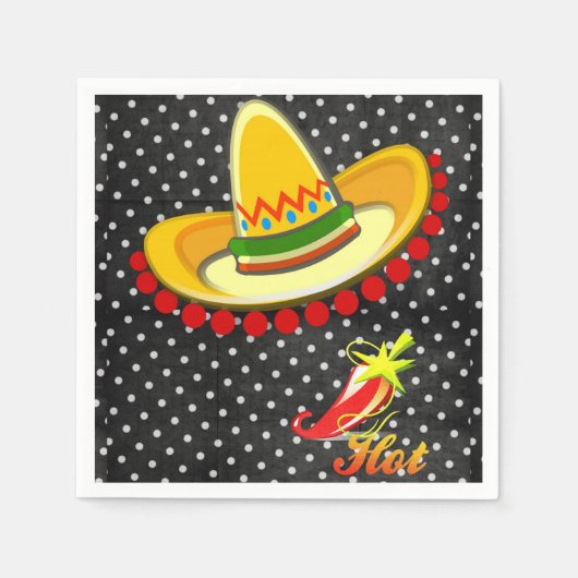Paper Napkins, Schwarz-weiß Polk a dot Sombrero Ho Serviette (Vorderseite)