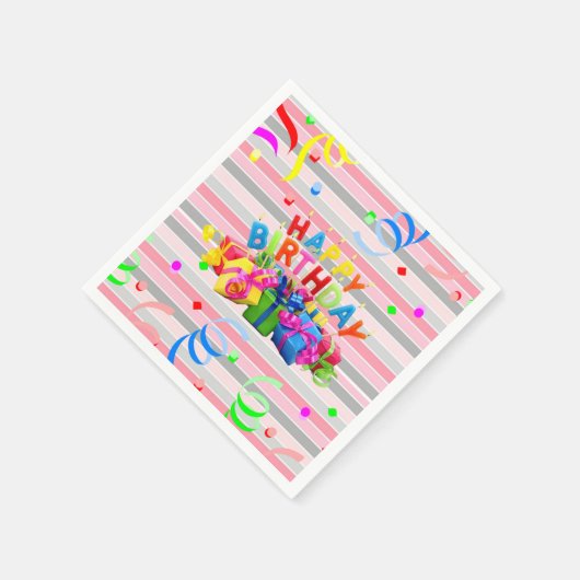 Paper Napkins, Stripe Happy Birthday Serviette (Ecke)