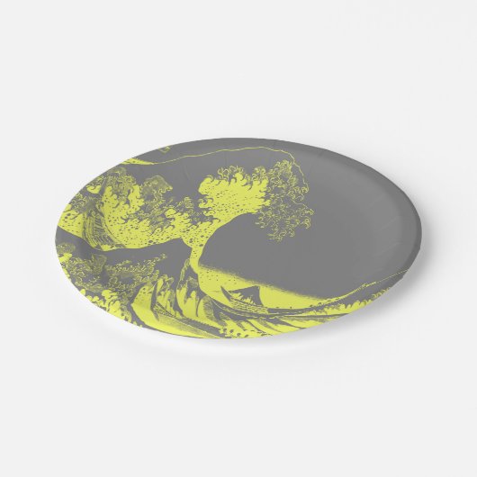 Paper Napkins The Great Wave Yellow & Gray Pappteller (Schrägansicht)