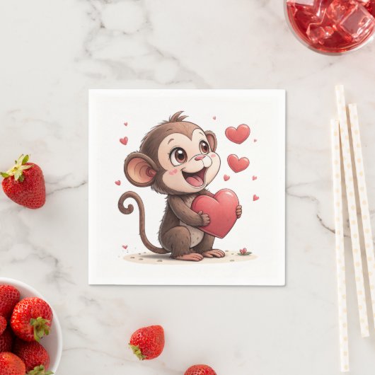 Paper Napkins Valentine's Day Monkey Red Hearts Serviette (Beispiel)