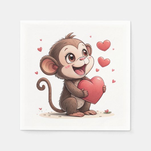 Paper Napkins Valentine's Day Monkey Red Hearts Serviette (Vorderseite)