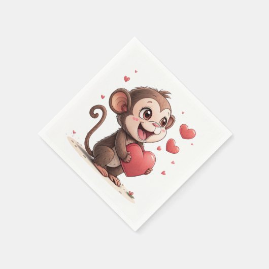 Paper Napkins Valentine's Day Monkey Red Hearts Serviette (Ecke)