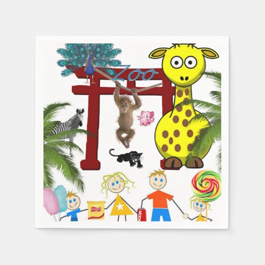 Paper Napkins, Zoo Giraffe Affenpanther Serviette (Vorderseite)
