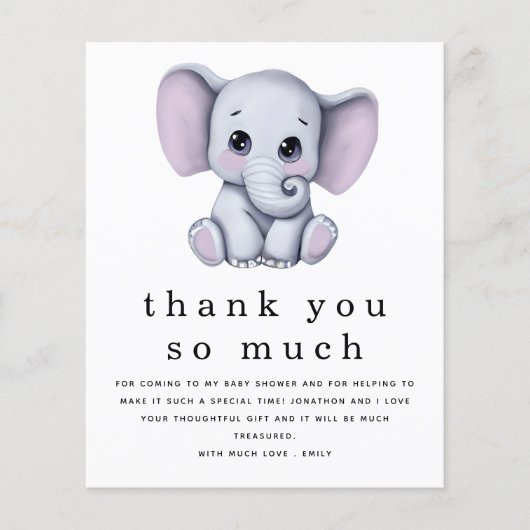 PAPER Niedlich Elephant Baby Dusche Vielen Dank Flyer (Vorne)