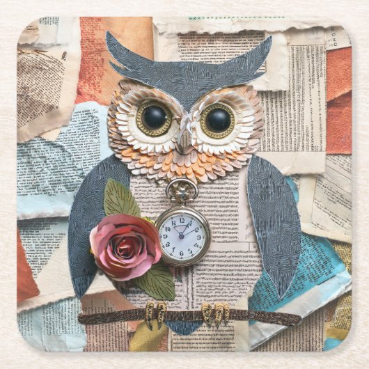 Paper Owl Coaster Rechteckiger Pappuntersetzer (Vorderseite)