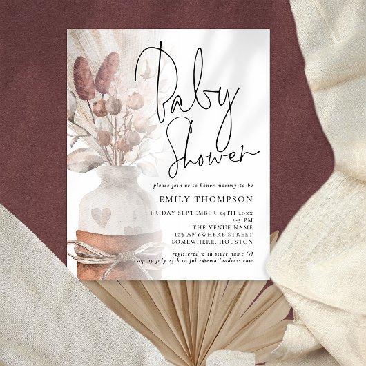 PAPER Pampas Grass Script Baby Showeinladung Flyer