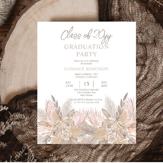PAPER Pampas | Rose Neutrale Grad Party Einladung Flyer