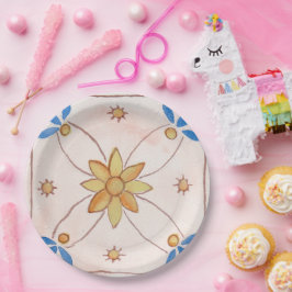 Paper party plate, 9 inch, with floral design. pappteller