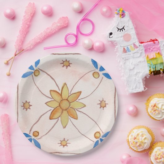 Paper party plate, 9 inch, with floral design. pappteller (Party)