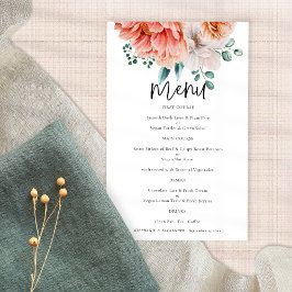 PAPER Peach Peonies Elegantes Skript-Hochzeitmenü Flyer