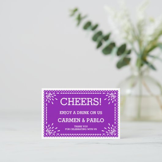 Paper Picado Colorful Mexican Wedding Drink Ticket (Stehend Vorderseite)