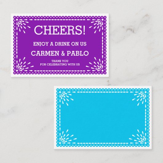 Paper Picado Colorful Mexican Wedding Drink Ticket (Vorne/Hinten)
