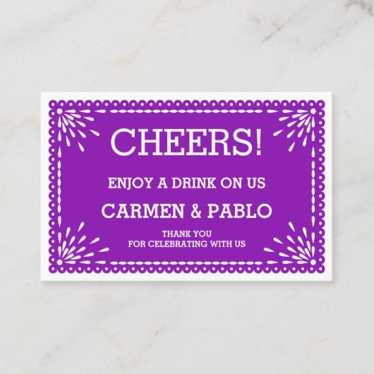 Paper Picado Colorful Mexican Wedding Drink Ticket (Vorderseite)