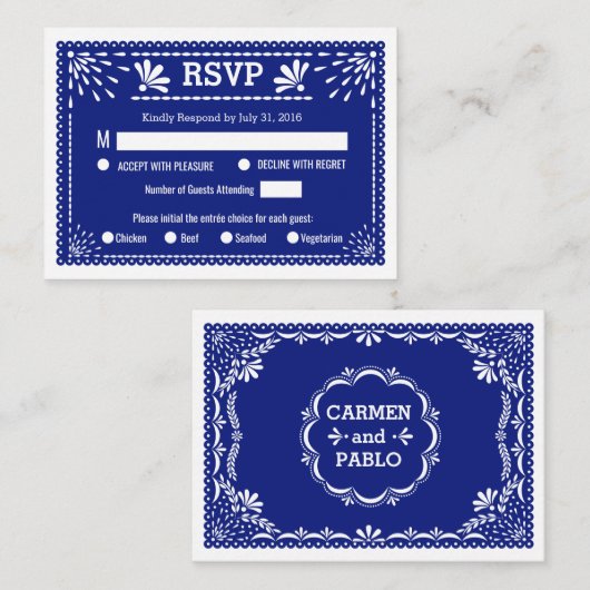 Paper Picado Colorful Mexican Wedding RSVP Begleitkarte (Vorne/Hinten)