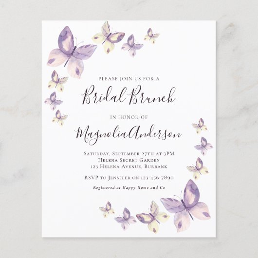 PAPER Pink Butterfly Bridal Brunch Einladung Flyer (Vorne)